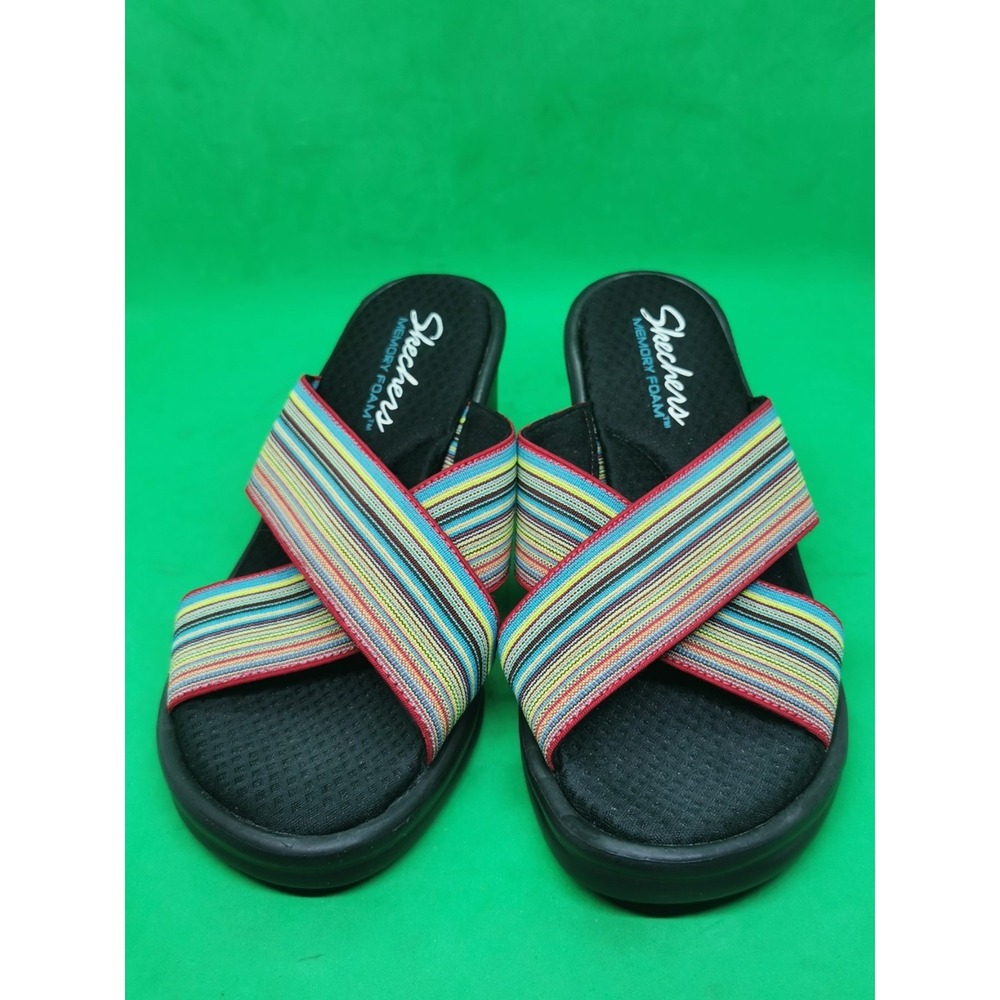 New Skechers Multicolor Strappy Memory Foam Open Toe Shoes Size US 7